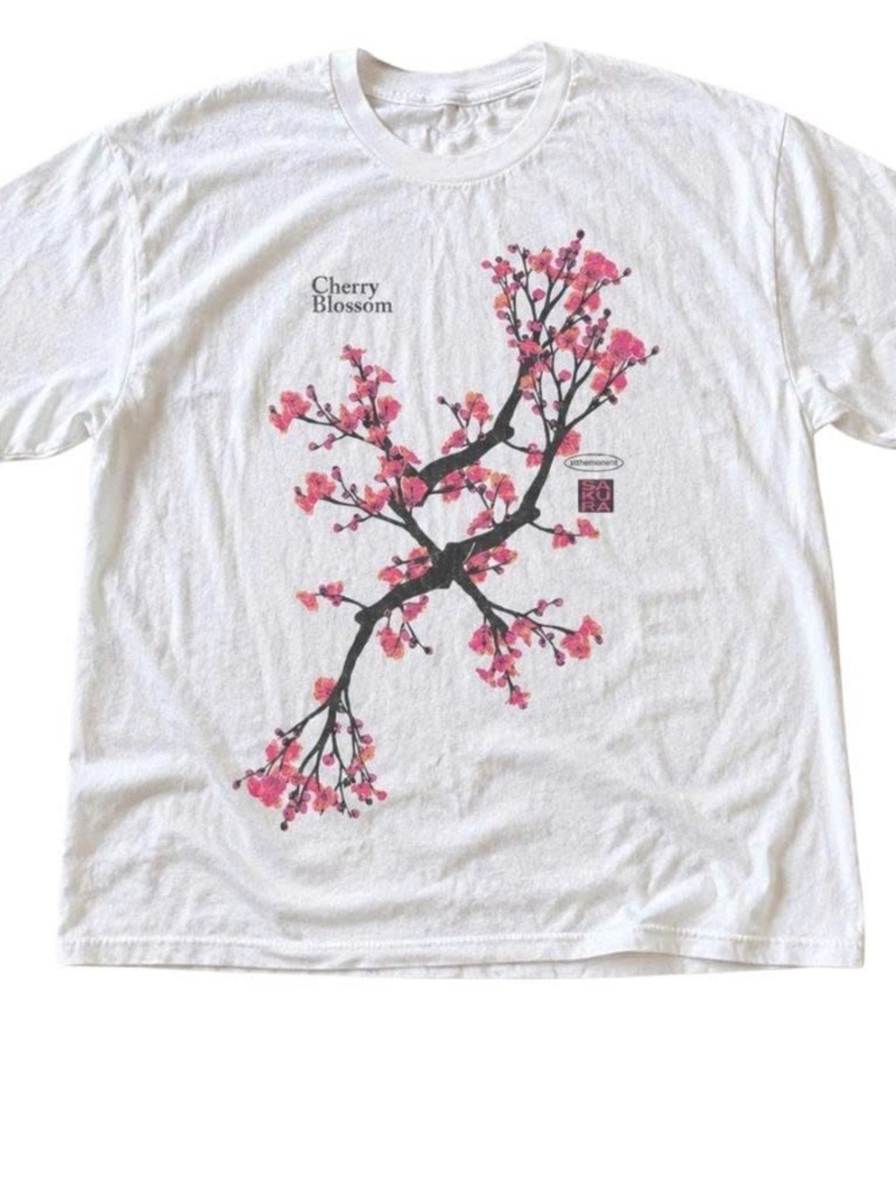 Cherry Blossom Graphic Tee in White with Pink Blooms
